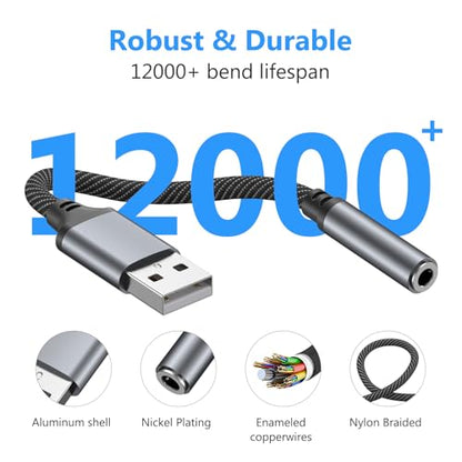 3 Pack USB to 3.5mm Audio Jack Adapter, USB A to 3.5mm TRRS 4-Pole Female External Sound Card Converter for Headphones/Laptop/Mac/Desktops/Linux/PS4/PS5/PC and More Devices (Black)