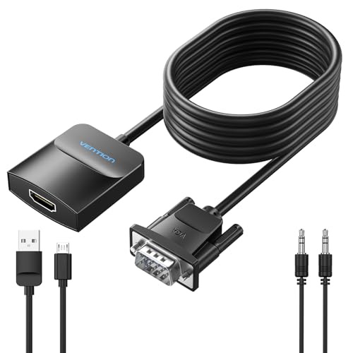VENTION VGA to HDMI 3.3FT - 1080P Video Dongle Adaptador VGA Converter with Audio Cable and Micro USB Cable, Male to Female for PC,Monitor HDTV (Note: Not Bi-Directional) - color: 3.3FT