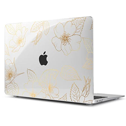 Teryeefi Compatible with 2018 2019 2020 MacBook Air 13 inch Case M1 Chip A2337 A2179 A1932 Retina Display Touch ID, Plastic Hard Shell & Keyboard Cover & Screen Protector,Gold Floral Leaf - color: Gold Floral Leaf