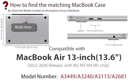 UESWILL Compatible with MacBook Air 13 inch M5 M4 M3 M2 Case 2022-2026 Model A3449 A3240 A3113 A2681, Matte Hard Shell Case Cover for MacBook Air 13.6 + Microfiber Cloth, Purple - color: Purple, size: MacBook Air 13" (M2 M3 M4 M5)