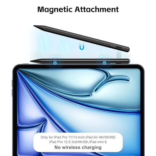 Stylus Pen for iPad 2026-2018 with 13mins Fast Charge,Tilt Sensitivity Palm Rejection Pencil for 11th (A16)/10/9/8/7/6 Gen, iPad Pro 11"/12.9"/M4/M5, iPad Air 3/4/5/M2/M3/M4, Mini 7/6/5 - color: black