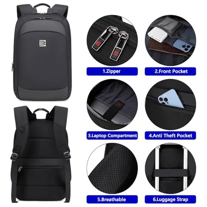Business Backpack for Men 15.6 Inch,Slim & Expandable Waterproof Travel Laptop Backpack - color: Black