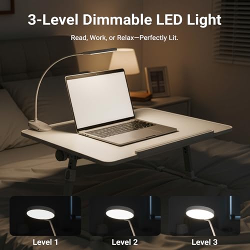 Adjustable Laptop Lap Desk with Cooling Fan USB Light for Adults - color: White,70x45cm
