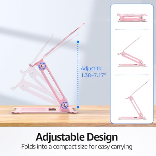 Adjustable Laptop Stand for Desk, 10-15.6“ Laptop Riser, Pink | Sturdy Aluminum Foldable Stand, Heat-Dissipation Design, Ergonomic Holder Fits MacBook/Dell/HP/Lenovo for Home/Office. - color: C-Pink