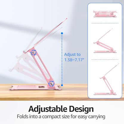 Adjustable Laptop Stand for Desk, 10-15.6“ Laptop Riser, Pink | Sturdy Aluminum Foldable Stand, Heat-Dissipation Design, Ergonomic Holder Fits MacBook/Dell/HP/Lenovo for Home/Office. - color: C-Pink