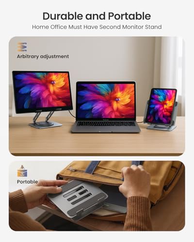 LOXP Adjustable Tablet Stand, 360 Rotating iPad Stand with Heavy-Duty Base | Perfect for Travel, Desk, Office, 4.7-16.9" Device, iPad Pro Air Mini, Kindle, Surface Tablet, Portable Monitors - Gray - color: Gray
