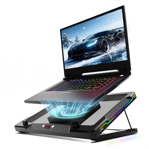 DEPGI Movable RGB Laptop Cooler with 5.5" Sliding Fan, Ergonomic Cooling Stand with 8 Light Modes for 14-17.3 Inch Gaming Laptops - color: Black, size: Extra Large