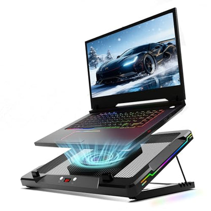DEPGI Movable RGB Laptop Cooler with 5.5" Sliding Fan, Ergonomic Cooling Stand with 8 Light Modes for 14-17.3 Inch Gaming Laptops - color: Black, size: Extra Large