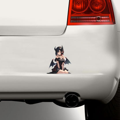 5.1" Devil Kawaii Girl with Wings Sitting Anime Car Decals Auto Body Laptop Windshield Trunk Lid Accessories Stickers (A) - color: A