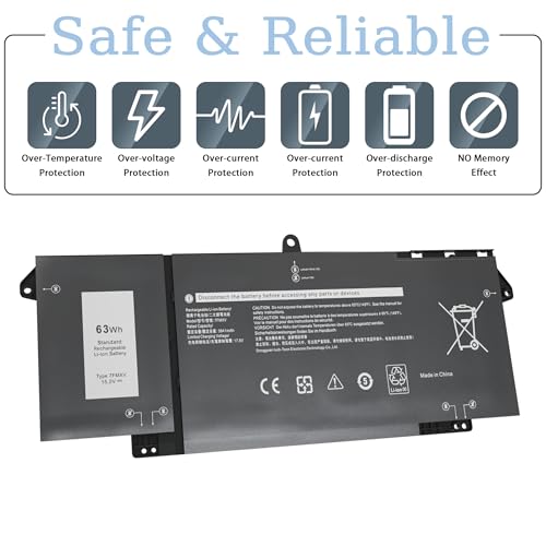 7FMXV Laptop Battery Replacement for Dell Latitude 5320 7320 7420 7520 Series TN2GY 0TN2GY 9JM71 4M1JN 1PP63 727CG MHR4G HDGJ8 CN-0727CG CN-0TN2GY [15.2V/63Wh] - size: 9.9*4*0.2inch 7FMXV