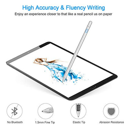 Stylus Digital Pen for Touch Screens, Active Pencil Fine Point Compatible with iPhone iPad and Other Tablets for Drawing and Handwriting (Silver) - color: silver