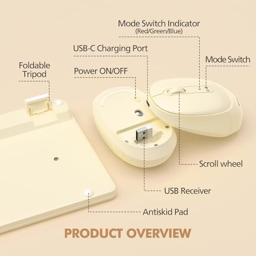 Wireless Keyboard and Mouse Combo for Desktop Mac iPad Bluetooth 2.4 Ghz Rechargeable Ultra Silent Click with Number Pad Compatible with Pc, Laptop, Tablet (Cream) - color: Cream