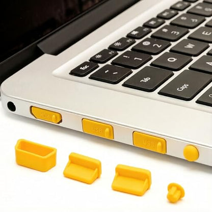 2-Pack 16-in-1 Silicone Dust Plugs for Laptop USB-C HDMI SD and More Yellow | Soft silicone protects USB-C, HDMI, SD, Ethernet, 3.5mm ports from dust. Snug fit, non-scratch. 2 complete sets, Yellow - color: Yellow