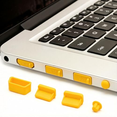 2-Pack 16-in-1 Silicone Dust Plugs for Laptop USB-C HDMI SD and More Yellow | Soft silicone protects USB-C, HDMI, SD, Ethernet, 3.5mm ports from dust. Snug fit, non-scratch. 2 complete sets, Yellow - color: Yellow