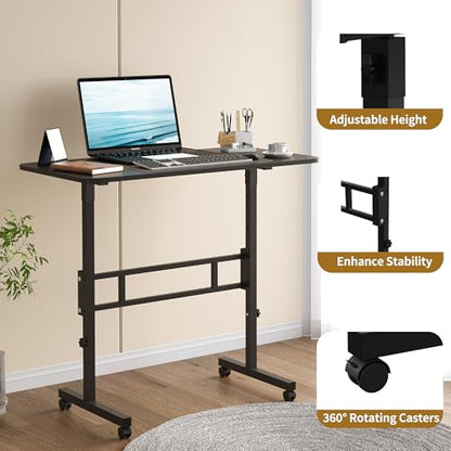 Panana Small Standing Desk Adjustable Height, Mobile Rolling Stand Up Desk with Wheels, 32 Inch Portable Rolling Desks Computer Office Workstations Walking Pad (Black) - color: Black