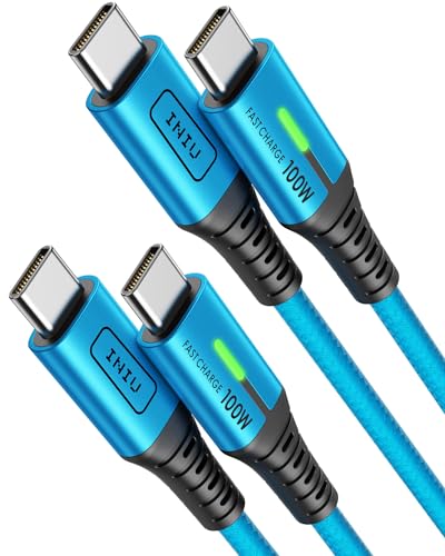 INIU USB C Cable, 6.6ft+6.6ft Blue 100W Fast Charging USB C to Type C Cable | Nylon Braided, USB-C to C Charger Cord, Data Cable USB-C for iPad Air MacBook Pro iPhone 17 16 Samsung Galaxy S26 S25 etc - color: Blue, size: 6.6ft+6.6ft