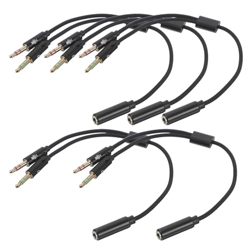 NUOBESTY 5pcs 3.5mm Headset and Mic Splitter Adapter Cable for PC Laptop, Separate Microphone and Audio Y-Cable Compatible with Gaming Headsets and Classroom Use, Black