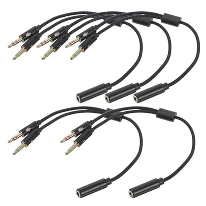 NUOBESTY 5pcs 3.5mm Headset and Mic Splitter Adapter Cable for PC Laptop, Separate Microphone and Audio Y-Cable Compatible with Gaming Headsets and Classroom Use, Black