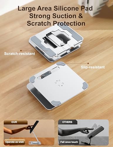 Laptop Stand, Height Adjustable 360° Swivel Anti-Wobble Base | Ergonomic, dual-axis, aluminum arm, carbon steel base, hollow cooling panel, fits 10-17" laptops, foldable, home office - color: silver