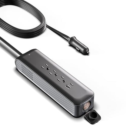ERAYAK 150W Cigarette Lighter Adapter Car Power Inverter DC 12V to 110V AC with 3 AC Outlets, 18W USB-C, USB-A & Extra 12V Socket for Laptop, Phone, Tablet, Game Console