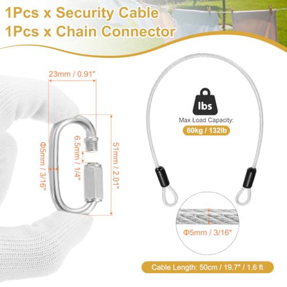 PATIKIL Security Cable Lock (3/16" Dia 1.6ft, Clear) Vinyl Coated 304 Stainless Steel Double Loop Flexible Wire Rope Safety Cable with Quick Links Locking Connectors - color: Clear, size: 3/16" x 1.6ft