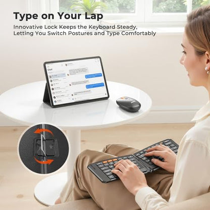 MEETION Foldable Keyboard and Mouse, Portable Bluetooth Combo | Ultra-thin folding wireless keyboard and mouse for business travel, compatible with Windows, Mac, iOS and Android devices
