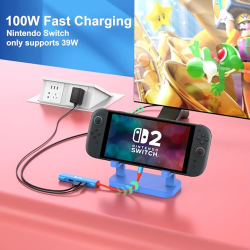 RREAKA TV Dock for Nintendo Switch 2 / Switch/Switch OLED, Portable Travel Dock Replacement with 4K@60Hz HDMI, PD 100W Charging, USB 3.0 - color: Red & Blue-2nd Version