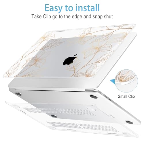Mektron for 2026/2025/2024/2023 MacBook Air 15 INCH M5 A3448 /M4 A3241 /M3 A3114 /M2 A2941 Case, Printed Plastic Hard Shell Cover with 15.3" Liquid Retina Display Touch ID, Gold Flower S718 - color: Gold Flower S718
