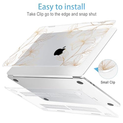 Mektron for 2026/2025/2024/2023 MacBook Air 15 INCH M5 A3448 /M4 A3241 /M3 A3114 /M2 A2941 Case, Printed Plastic Hard Shell Cover with 15.3" Liquid Retina Display Touch ID, Gold Flower S718 - color: Gold Flower S718