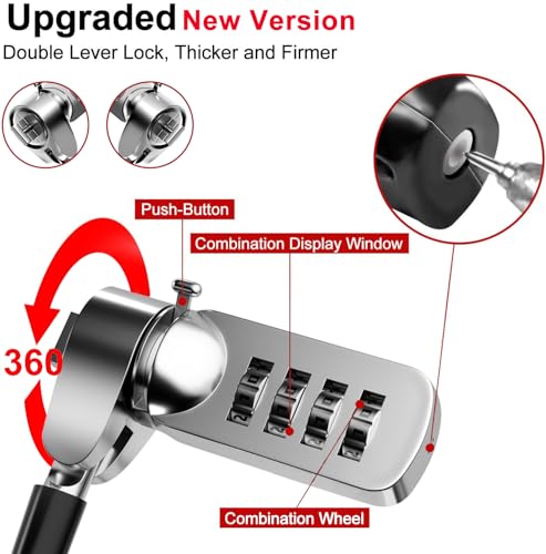 Computer Laptop Cable Lock • Slot Plate 6.23ft Cable • Security Computer Combination Lock • 4 Digital Password Protection Cable • Anti Theft Lock and Notebook Other Device