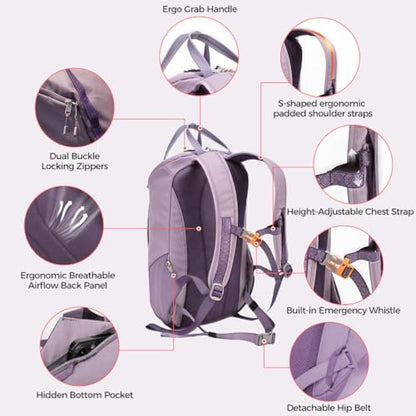 INUK Travel Laptop Backpack, 25L Recycled Waterproof Light Daypack | Dual laptop pockets, soft light foam straps, recycled wear-resistant fabric, water repellent coating, Purple - color: Misty Purple