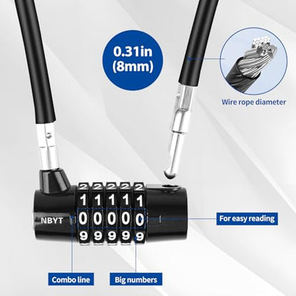 Cable Locks with Combination,Steel Cable Rope Wire 5-Digit Combination Lock with Resettable Code for Bikes, Lockers, File Cabinets, Wardrobes, Small Fences,gate Lock, Pool Padlock. - size: Span 7 in,Cable length15*0.3 in