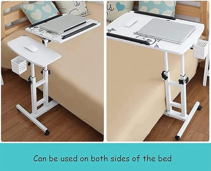 Tilting Overbed Table with Wheels, Height Adjustment Rolling Laptop Table Overbed Desk Hospital Tray Table Side Table for Hospital Home Use Sofa Bed, White(
