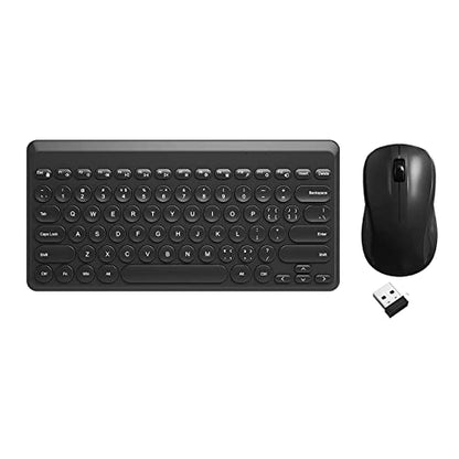 Compact Keyboard MouseCombo,JieruiDeng 79-Key Retro Mini Cute Computer Keyboard 2.4G USB Wireless and Silent Mice Set for Laptop Desktop PC iPad (Black) - color: Black