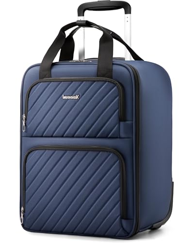 LUGGEX Underseat Carry On Luggage with Wheels, UDK-Plus Large-Capacity Lightweight Soft Sided Personal Item Suitcase for Short Trips (UX-Core, Navy Blue, 16 Inch) - color: Navy Blue