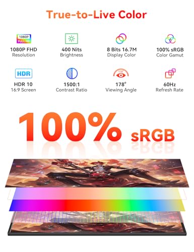Wireless Portable Monitor Battery-Powered, Support AirPlay Miracast, 15.6" 1080P Monitor USB-C HDMI External Display w/Stand Bag, 2nd Screen for Laptop MacBook PC Phone Tablet, Built-in Battery(4- 5H) - size: 15.6-inch