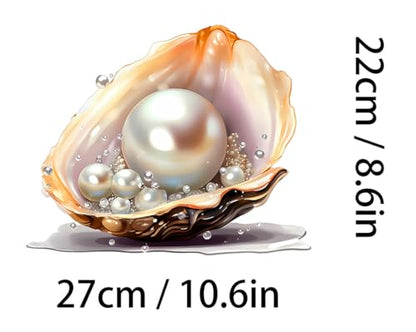 Pearl Oyster Shell Vinyl Decal Sticker, 10.6 x 8.6 in, Waterproof, for Cars, Laptops, Glass, and Walls, 2-Piece Set #MT010A