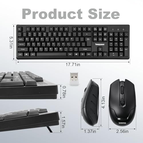 Black Wireless Keyboard and Mouse Combo, 2.4G Full-Size with Number Pad, Quiet Click, Plug & Play, Ergonomic, Compatible with Windows, Mac, Laptop, Desktop - for Home, Office, Students - color: T906-Black