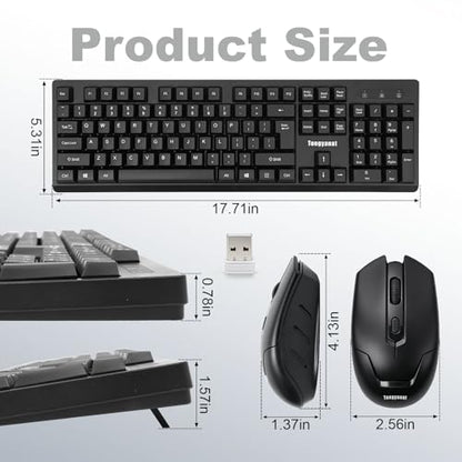 Black Wireless Keyboard and Mouse Combo, 2.4G Full-Size with Number Pad, Quiet Click, Plug & Play, Ergonomic, Compatible with Windows, Mac, Laptop, Desktop - for Home, Office, Students - color: T906-Black