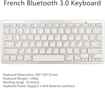 Wireless French Keyboard, AZERTY Keyboard Minority Language Keypad Ultra Thin Lightweight Silent Bluetooth Keyboards for Laptop/PC/Tablet/Desktop/Smart TV (French) - style: French