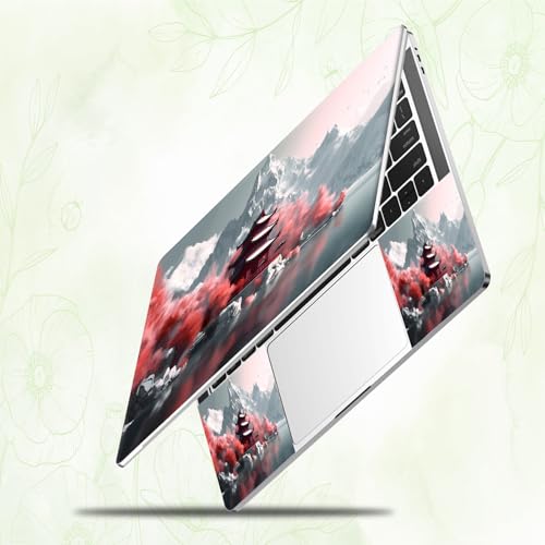 Laptop Skin Sticker Decal, Universal Reusable Vinyl Laptop Cover for 12" 13" 13.3" 14" 15" 15.4" 15.6" Notebook PC, Reusable Waterproof Scratch-Resistant with 2 Wrist Pads,Oriental Cherry - color: Oriental Cherry