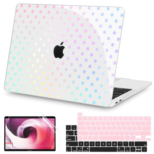 Teryeefi Printing Case for MacBook Pro 13 inch M2 M1 Chip (2022 2020 2019 2018 2017 2016) A2338 A2251 A2289 A2159 A1989 A1708 A1706, Hard Shell & Keyboard Cover & Screen Protector, Clear Polka Dots - color: Clear Polka Dots