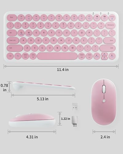 Wireless Keyboard Mouse Combo, mini Quiet Keyboard (Pink White) | 78 Keys Portable Ultra-Thin Keyboard for Laptop, Computer, PC, Notebook, Tablet, Windows, Mac OS - color: PINK WHITE