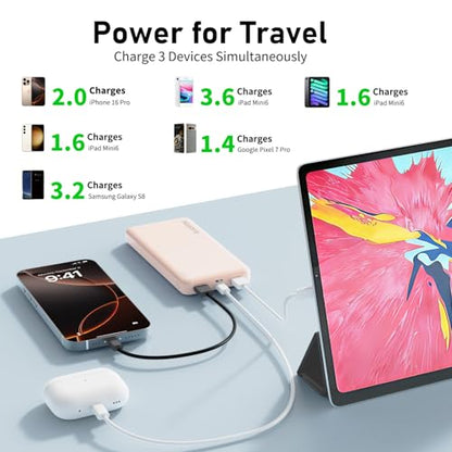 2-Pack Portable Charger, Slimmer 10000mAh Power Bank, USB C in&Out Fast Charging Battery Pack, External Portable Power Bank for iPhone Tablet Samsung Pixel Headphones etc (Blue&Pink) - color: Blue&Pink