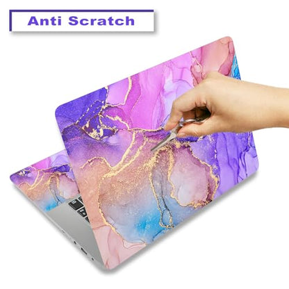 Laptop Decal Sticker Skin Cover, 11.6”12" 13" 13.3" 14" 15" 15.4" 15.6 inch Laptop Netbook Vinyl Skin Sticker Cover Art Notebook PC Protector (2 Wrist Pad Skins), Removable Reusable, Purple Marble - color: Purple Marble
