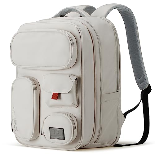 mixi Large Capacity Expandable Travel Backpack for Women & Men 15.6'' Laptop Carry On Weekender Bag Outdoor Hiking with Multifunction Pockets 180° Open Water Resistant 18 Inch 28L, Moonlight White - color: Expandable Moonlight White