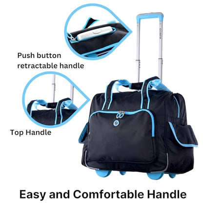 Olympia U.S.A. Deluxe Lightweight Rolling Overnighter Case Overnight Laptop Bag Weekender Travel Carry-On Suitcase Luggage with Wheels and Adjustable Push-Down Handle - color: Black/Blue