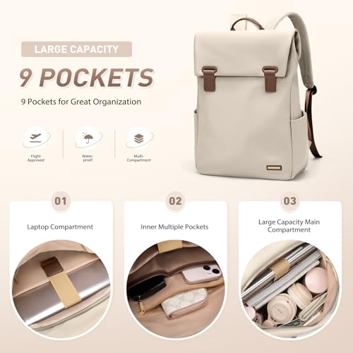 Women Laptop Backpack Computer Backpacks Carry On Waterproof backpack Fits 14Inch Notebook Travel Commute College (Apricot) - color: Elegant Apricot, size: 14 Inch