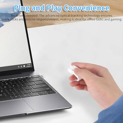 Mini Bluetooth Wireless Mouse Dual Mode Finger & Ring Touchpad Design, Rechargeable with Charging Case for PC, Laptops, Tablets & Smartphones – Ideal for Remote Control, Page Turning,Travel (White) - color: White