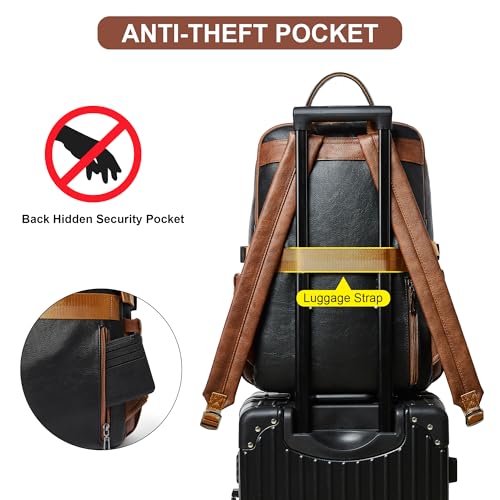 Shrrie Vegan Leather Laptop Backpack for Women,17 Inch Computer Backpack Purse for Work Business College Travel Teacher Nurse with Anti-theft Pocket & Giant Tumbler Holder,Black and Beige with Brown - color: Black and Beige With Brown